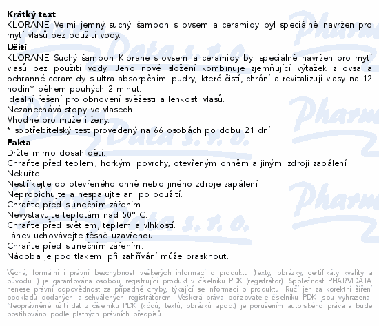 KLORANE Suchý šampon s ovsem a ceramidy 50ml