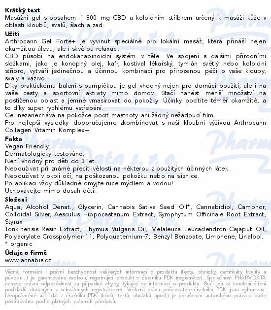 Annabis Arthrocann Forte+ CBD 1800mg mas.gel 90ml