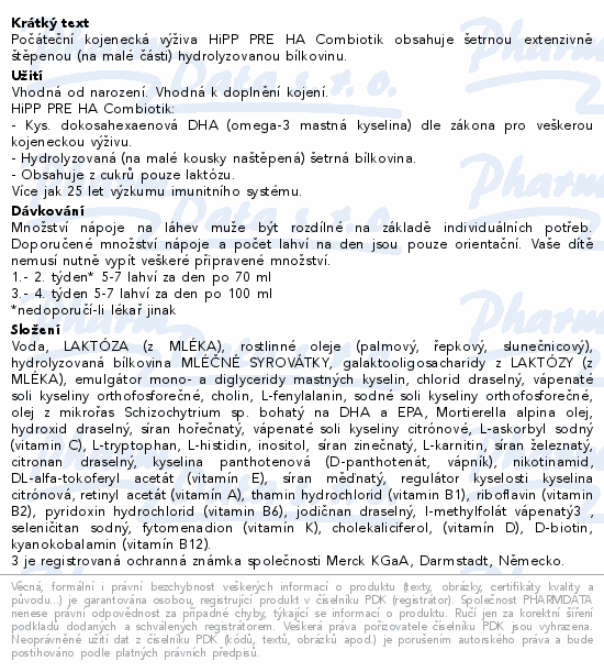 HiPP PRE HA Combiotik kojenecká výživa 24x90ml