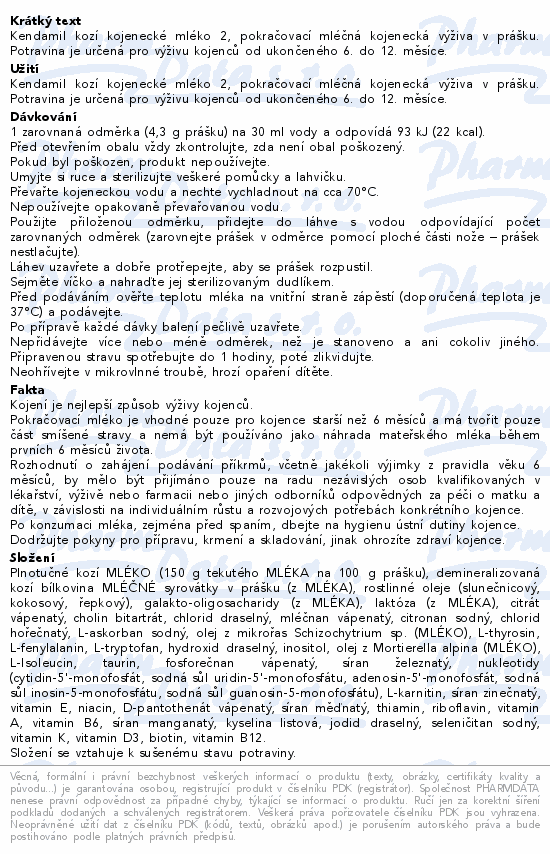 Kendamil 2 kozí pokračovací kojenecké mléko 500g