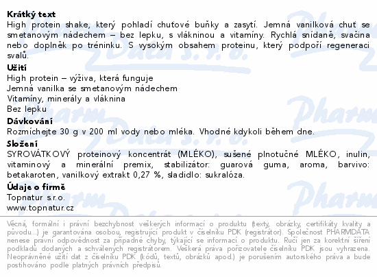 Topnatur SLIM&FIT Protein Shake vanilka 30g