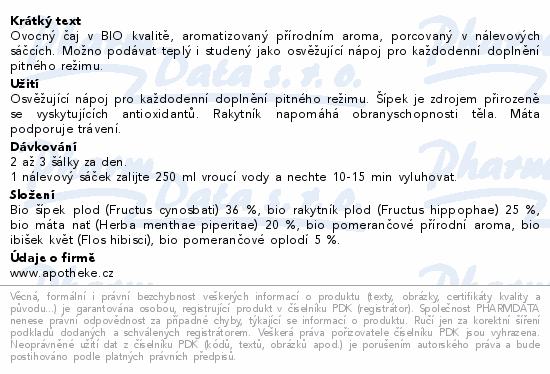 Apotheke BIO Rakytník máta pomeranč čaj 20x1.8g