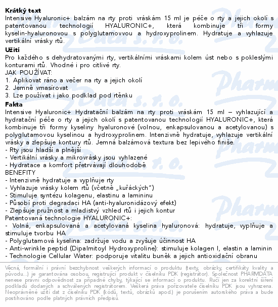 ESTHEDERM Intensive Hyaluronic+ balzám na rty 15ml