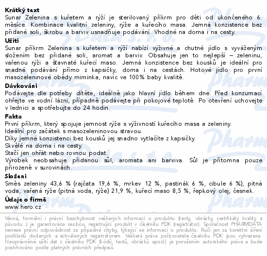 Sunar Kapsička Zelenina s kuřetem a rýží 6m+ 120g