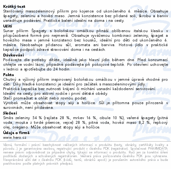 Sunar Kapsička Špagety boloňská omáčka 6m+ 120g