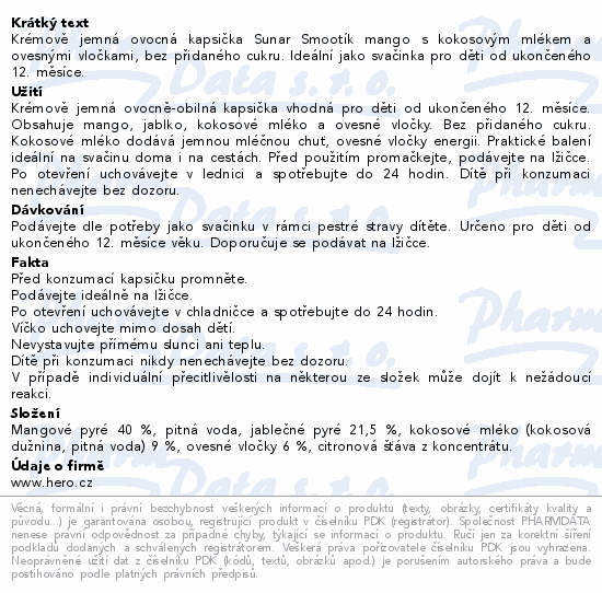 Sunar Kapsička Smootik mango kokos.ml.ov.12m+ 120g