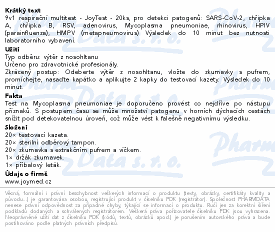 JoyTest 9v1 respirační multitest 20ks