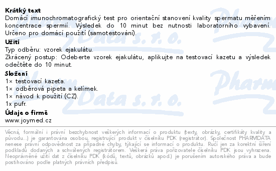 JoyTest Mužská plodnost (SP-10) Rapid test 1ks