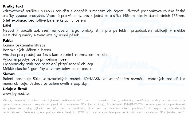 JoyMask Rouška vel.S bílá 50ks