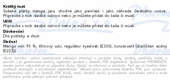 Allnature Mango sušené plátky 500g