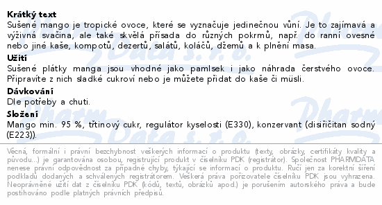 Organis Mango sušené plátky 500g