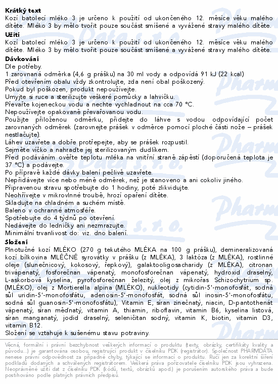 Kendamil 3 kozí batolecí mléko 800g