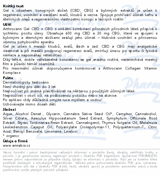 Annabis Arthrocann CBD+CBG masážní gel 75ml