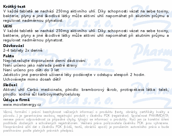 MOVit Aktivní uhlí 250mg tbl.20
