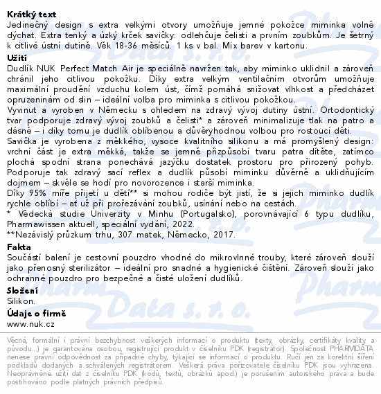 NUK Perfect Match AIR dudlík 18-36m 1ks mix barev