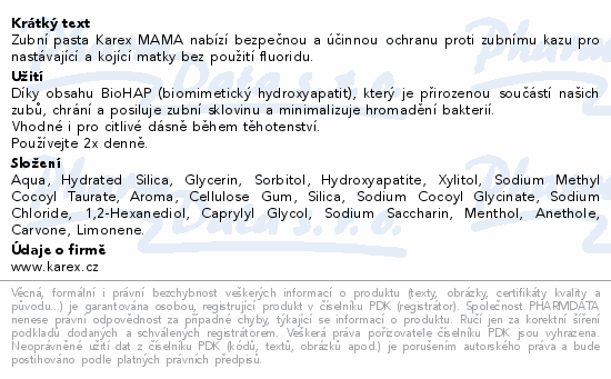 Karex MAMA zubní pasta 75ml