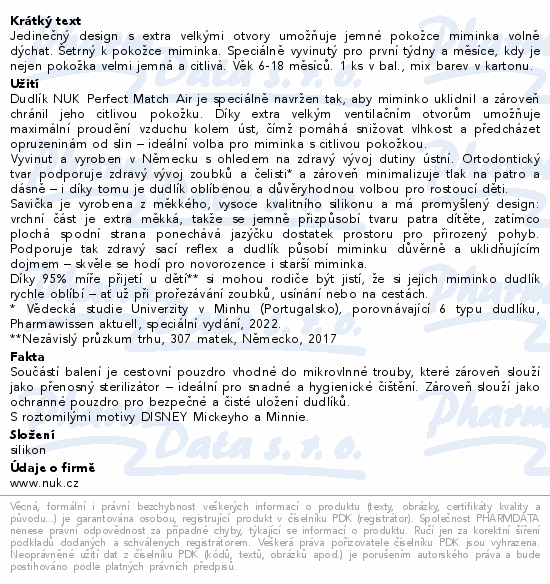 NUK Perfect Mat.AIR dudlík Mickey 6-18m 1ks mix b.