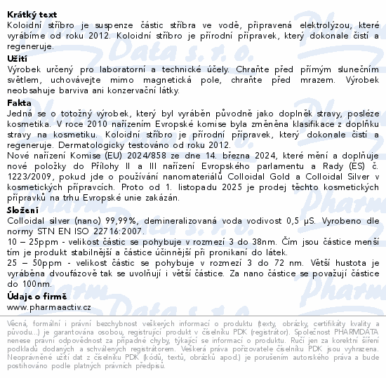 Koloidní stříbro Ag100 10ppm 300ml