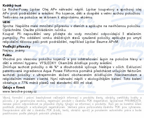 LA ROCHE-POSAY LIPIKAR AP+ mycí olej refill 400ml