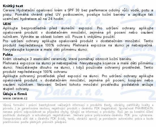 CeraVe Hydratační opalovací mléko SPF30 177ml