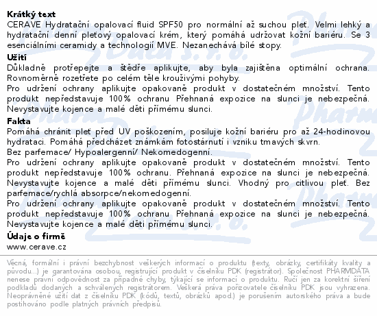 CeraVe Hydratační opalovací fluid SPF50 50ml