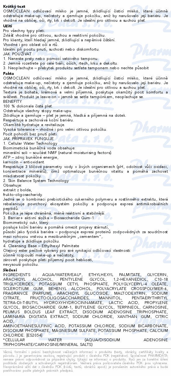 ESTHEDERM Osmoclean zklidňující mléko 200ml