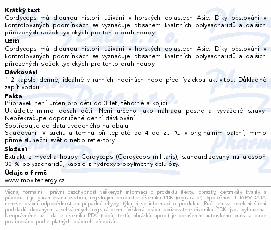 MOVit Cordyceps 30% polysacharidů 500mg cps.90