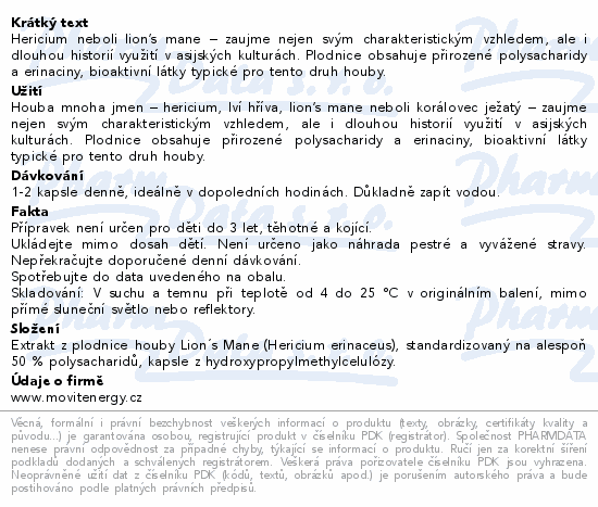 MOVit Lions mane 50% polysacharidů 500mg cps.90