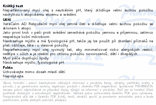 AVENE XeraCalm A.D relip.mycí olej náplň 400ml