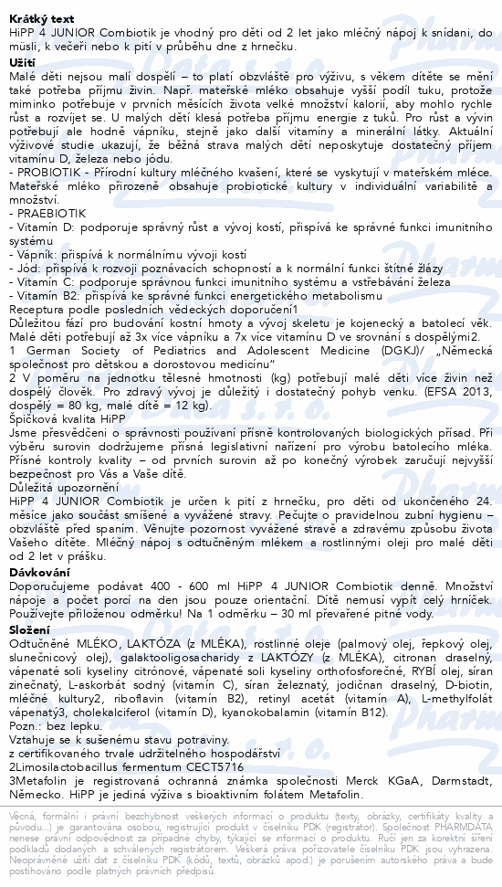 HiPP 4 Junior Combiotik mléčná výživa 600g