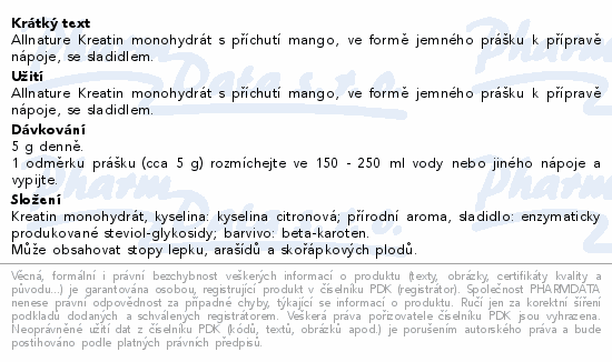 Allnature Sportlab Creatine monohydrát mango 300g