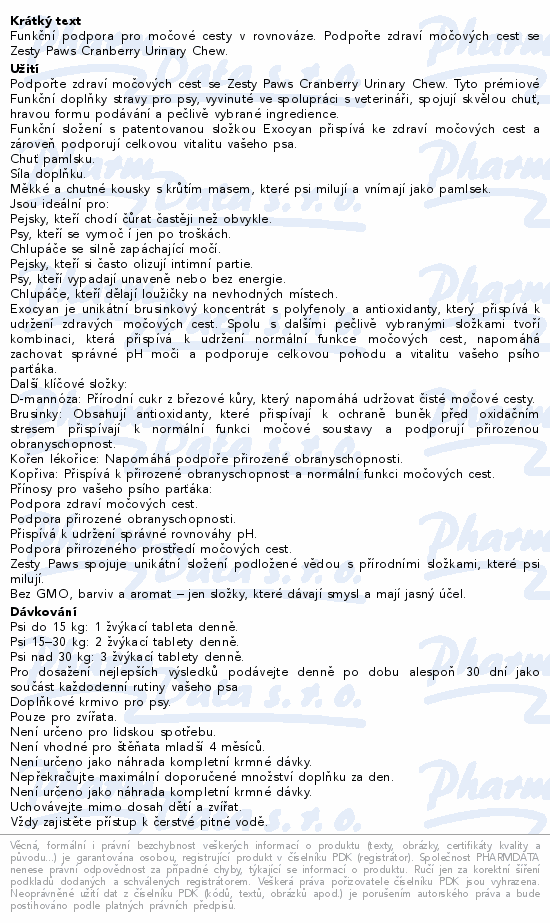 Zesty Paws Cranberry Urinary Care Chews 60ks