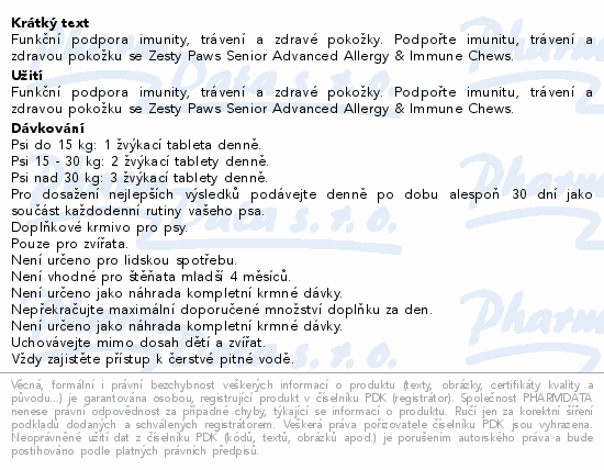 Zesty Paws Senior Advanc.Allergy&Immune Chews 60ks