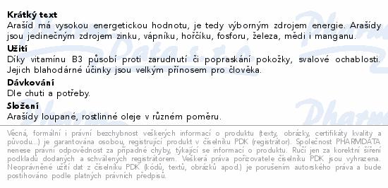 Allnature Arašídy jádra 1000g