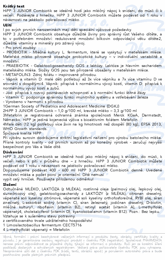 HiPP 3 Junior Combiotik mléčná výživa 600g