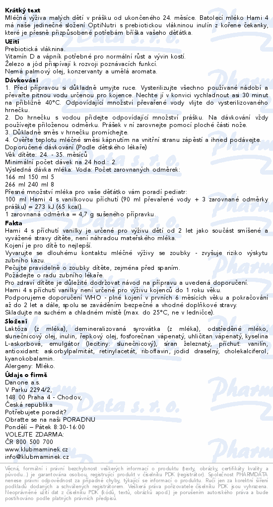 Hami 4 batolecí mléko s příchutí vanilky 600g