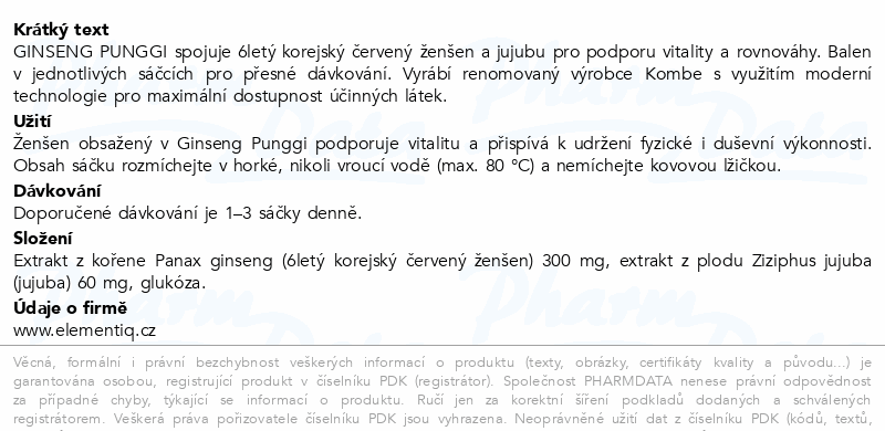 Ginseng Punggi Korejský ženšen sáčky 100x3g