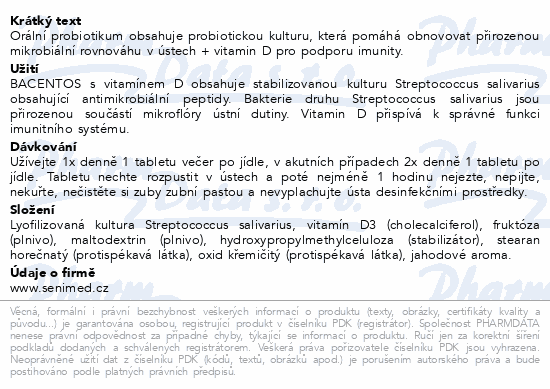 BACENTOS + vitamín D orální probiotikum tbl.20