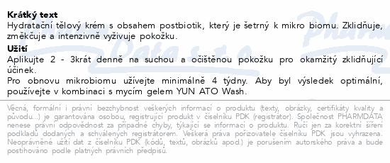 YUN ATO hydratační tělový krém s postbiotiky 200ml