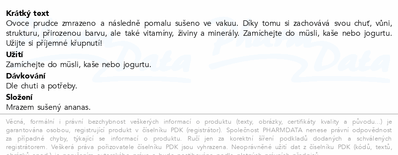 Allnature Ananas Lyo mrazem sušený 100g