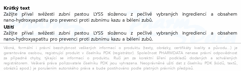 LYSS hydroxyapatite+ mint toothpaste 60ml