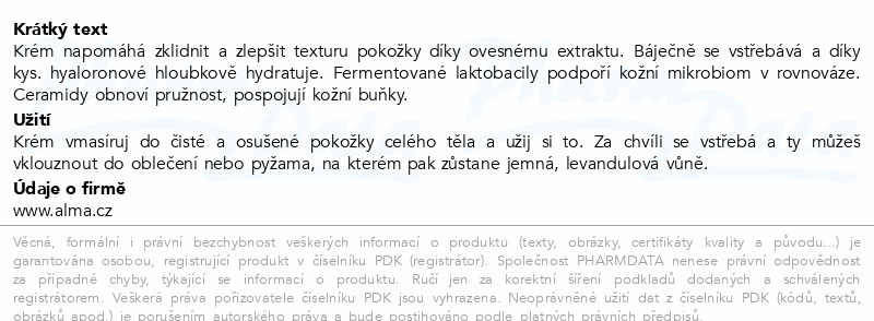Alma Valensole tělový krém ovesný extrakt 150ml