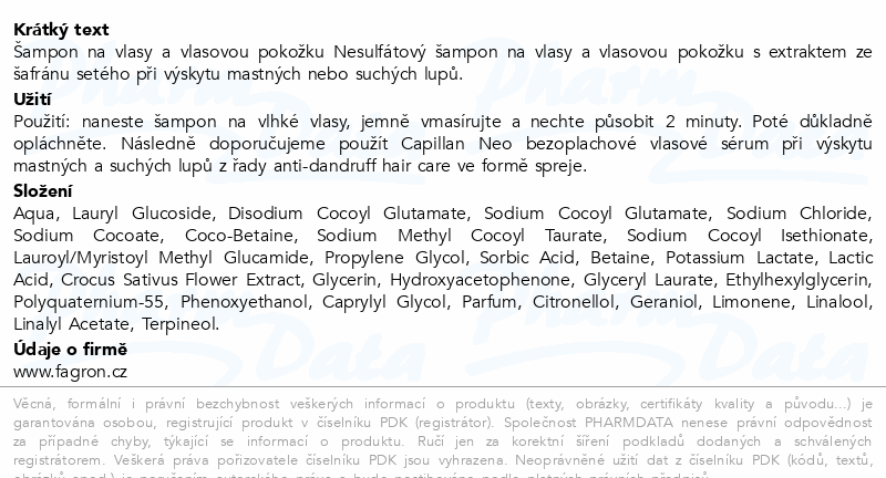 CAPILLAN NEO šampon lupy 200ml Fagron