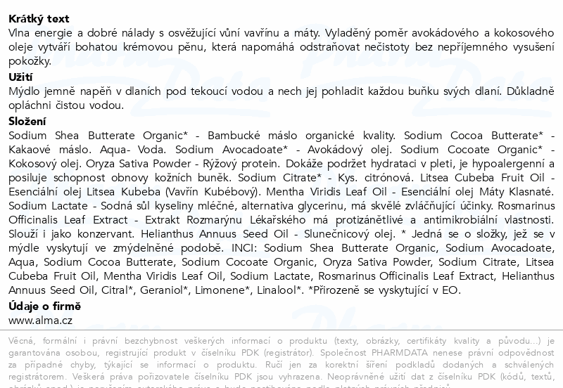 Alma Mýdlo na ruce s avok.olejem Energizující 110g