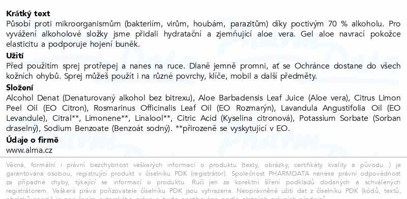 Alma Čistící sprej na ruce Ochránce 50ml