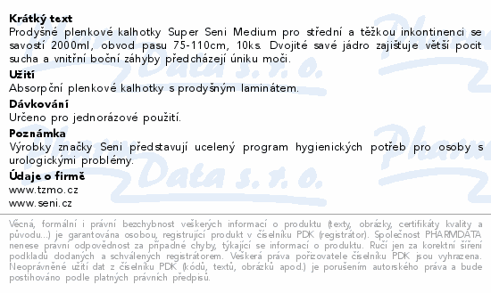 Seni Super inkon.plenkové kalhotky M 10ks