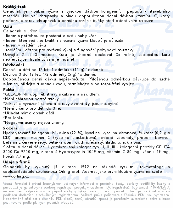 Geladrink nápoj malina 280g