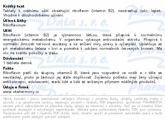 VitaHarmony Riboflavin 10mg tbl.60