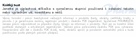 JANETTE stříkačka výplachová balená 150ml