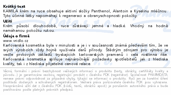 Kamila krém na ruce s panthenolem a allantoinem80g